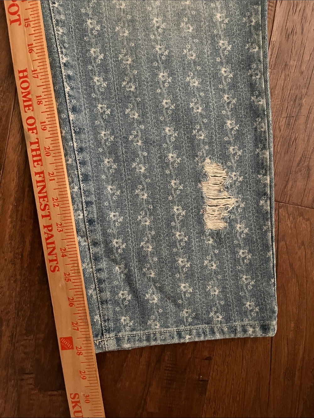 FP Distressed Light Blue Denim Overalls w/pink&white fabric on back of strap - Picture 13 of 14
